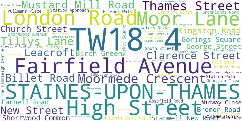 A word cloud for the TW18 4 postcode
